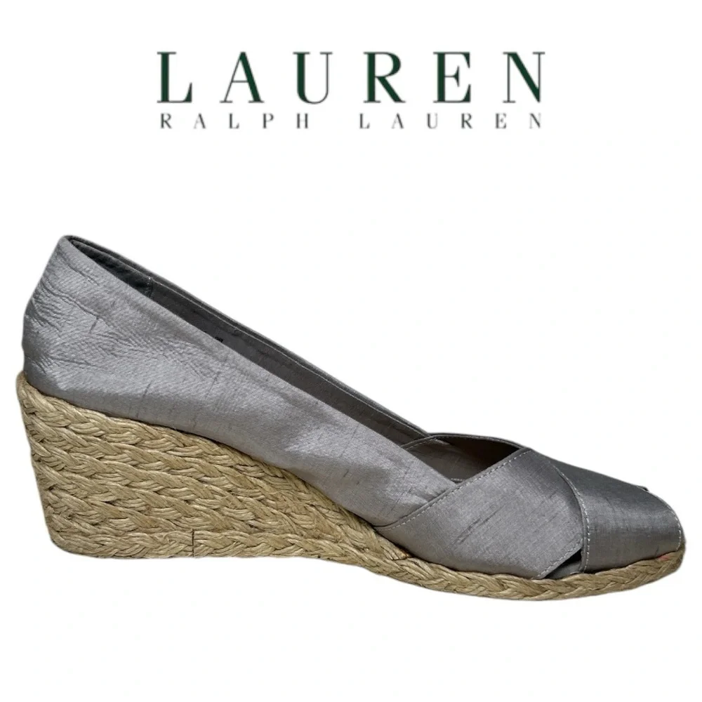 Lauren Ralph Lauren Silver Cecilia Wedge Espadrilles - Size‎ 9B